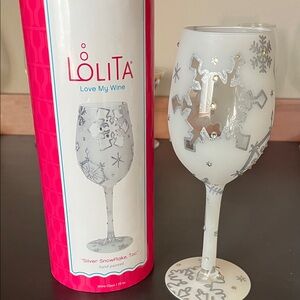 Lolita Frosted Silver Snowflake Wine Glass New